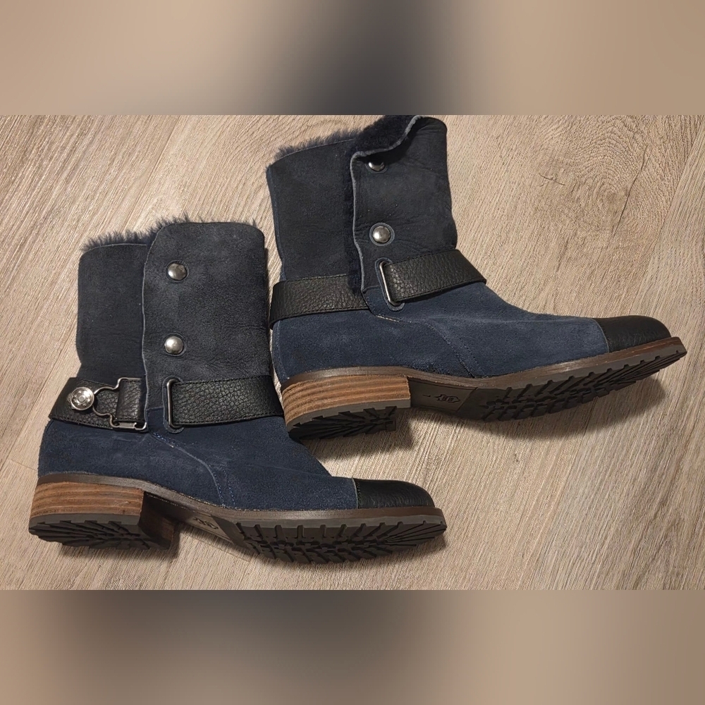 Matt Bernson Blue Suede Shearling Lined Tundra Moto Boots Size US 7 - Picture 3 of 8